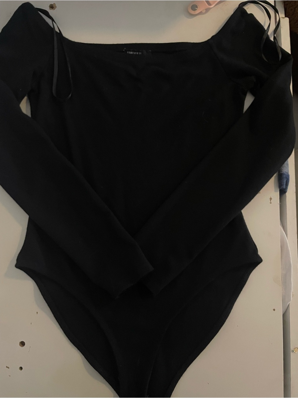 Forever 21 Black Off-Shoulder Long-Sleeve Bodysuit